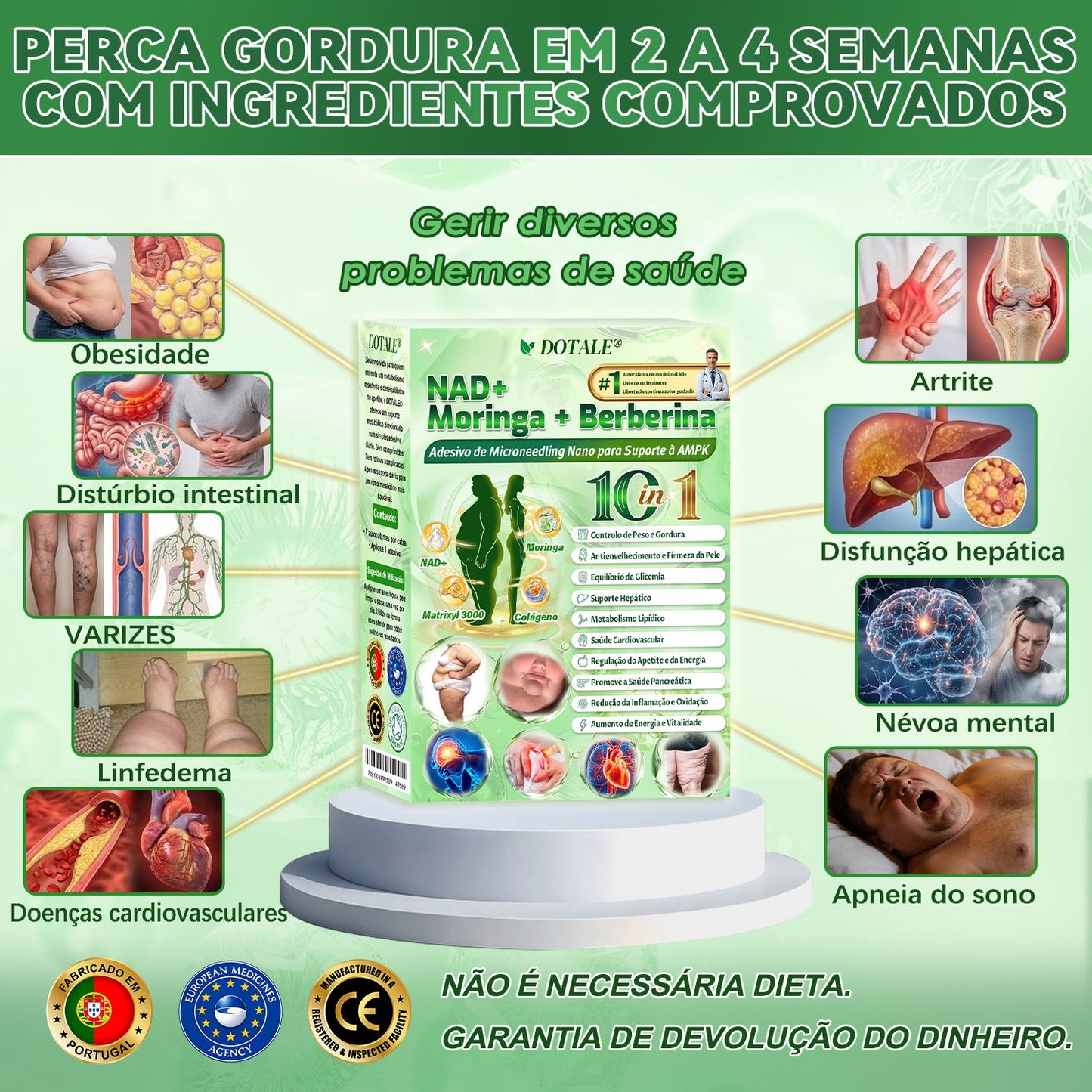 DOTALE® NAD+ Moringa Berberina AMPK | Adesivo Nano Microagulhas ✅ 1x/dia | Resultados visíveis em 7 dias